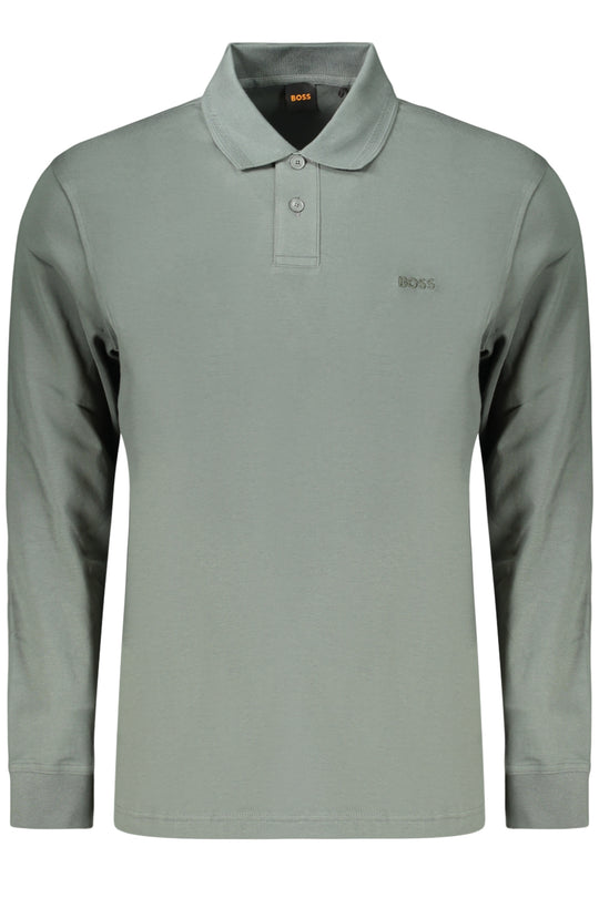 BOSS Polo de manga comprida em algodão com bordado – Verde