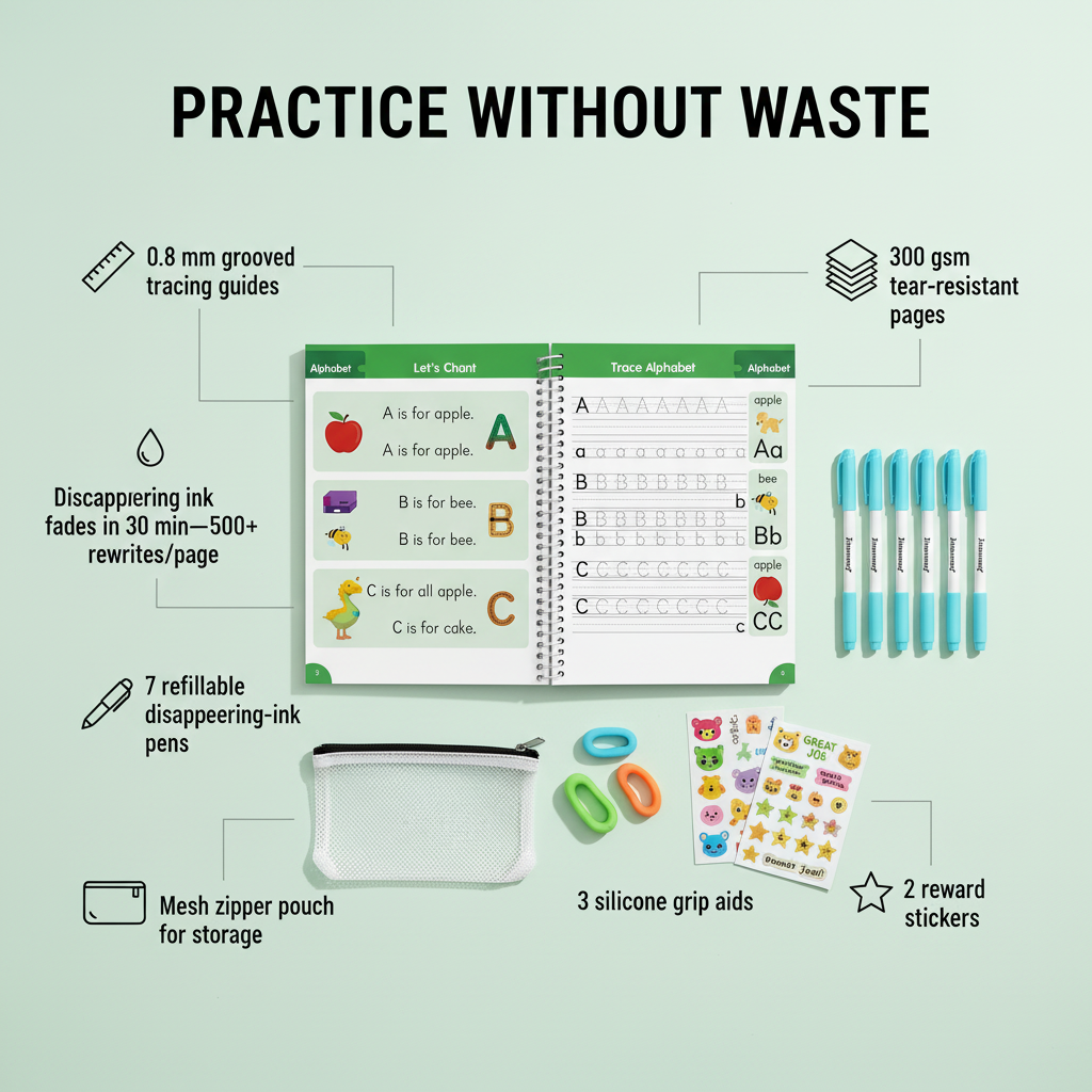 TIMELY™ 6 Reusable Grooved Handwriting Workbook for Kids