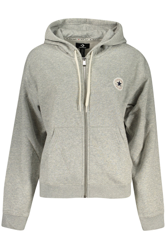 CONVERSE Embroidered Cotton Zip-Up Hoodie – Grey