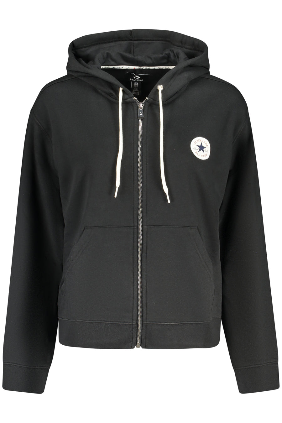 Converse Sweatshirt com capuz e fecho em algodão com bordado – Preto