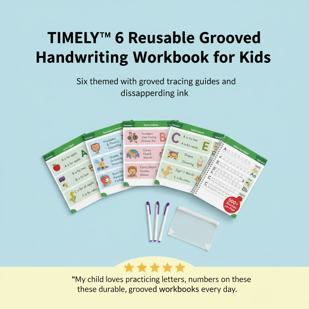 TIMELY™ 6 Reusable Grooved Handwriting Workbook for Kids
